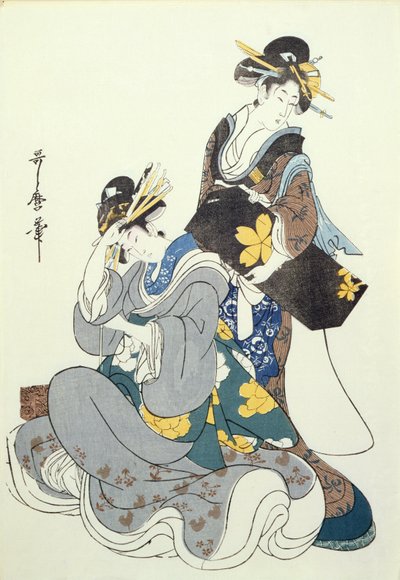 Zwei weibliche Figuren (Farbholzschnitt, 12. Block) von Kitagawa Utamaro